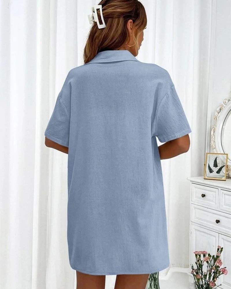 Casual solid color shirt and shorts set