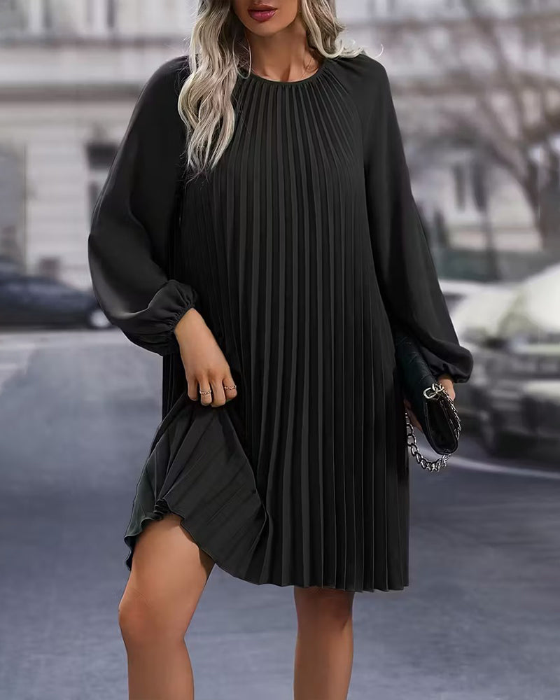 Fashion Solid Color Pleated Dress