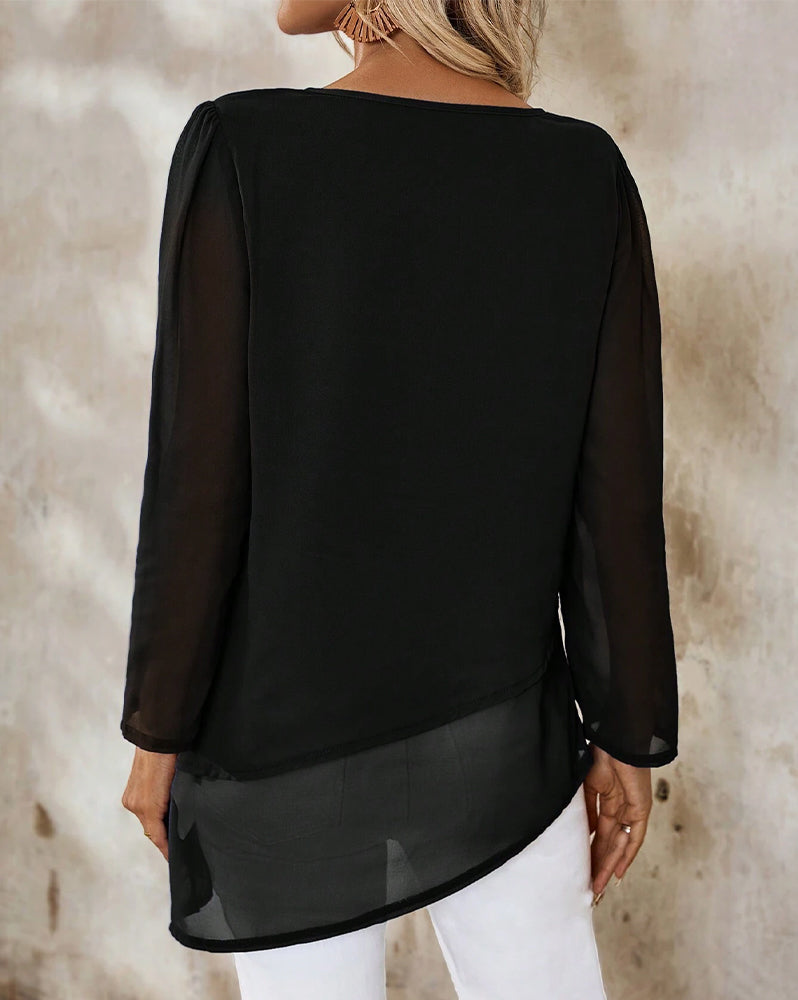 Round Neck Irregular Double Layer Blouse