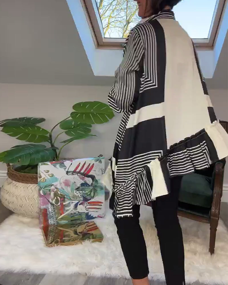 Fashion printed button irregular patchwork shirt