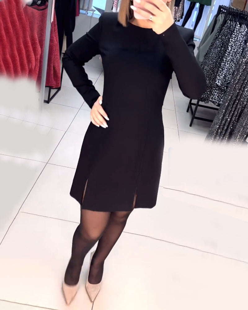 Slit long-sleeve dress