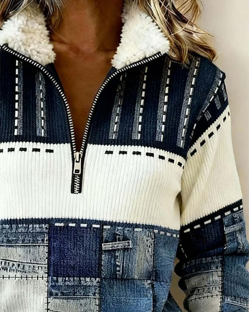 Half-Zip Collar Retro Sweatshirt