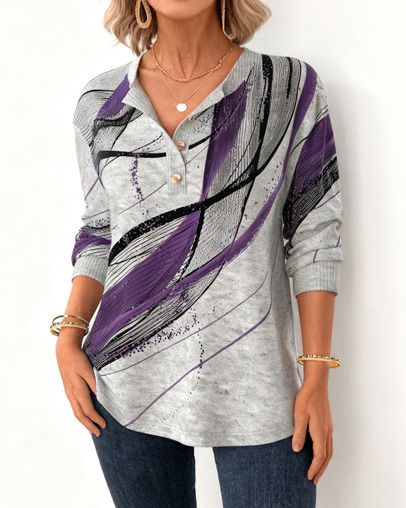 Henley Collar Printed Sweatshirt