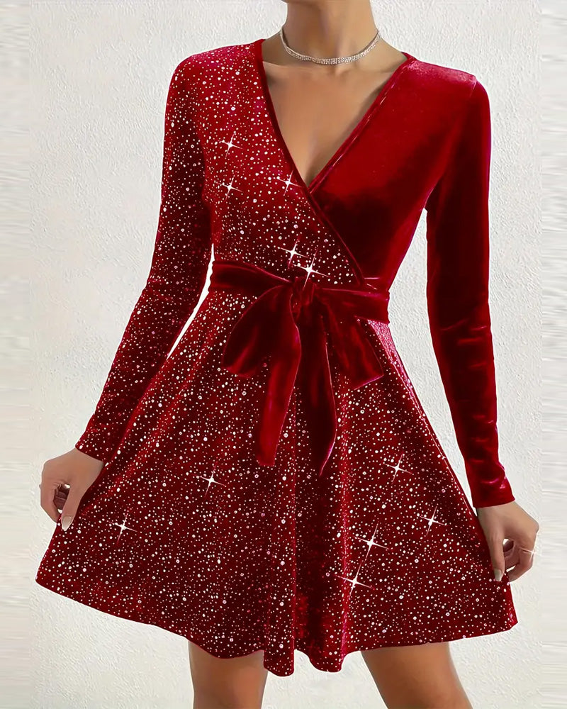 Deep V Velvet Hot Drilling Dress