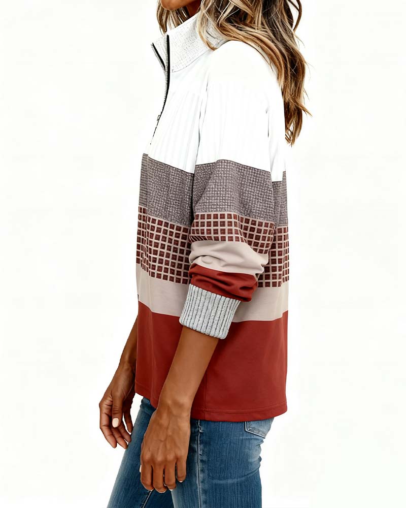 Stand-Up Collar Color-Blocked Sweatshirt