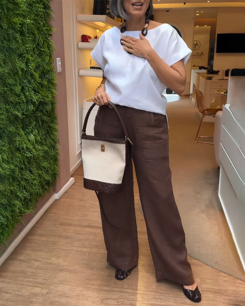 Solid Color Casual Drawstring Wide-leg Pants