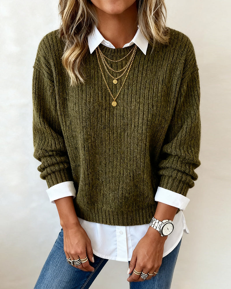 Shirt Collar Patchwork Jumper
