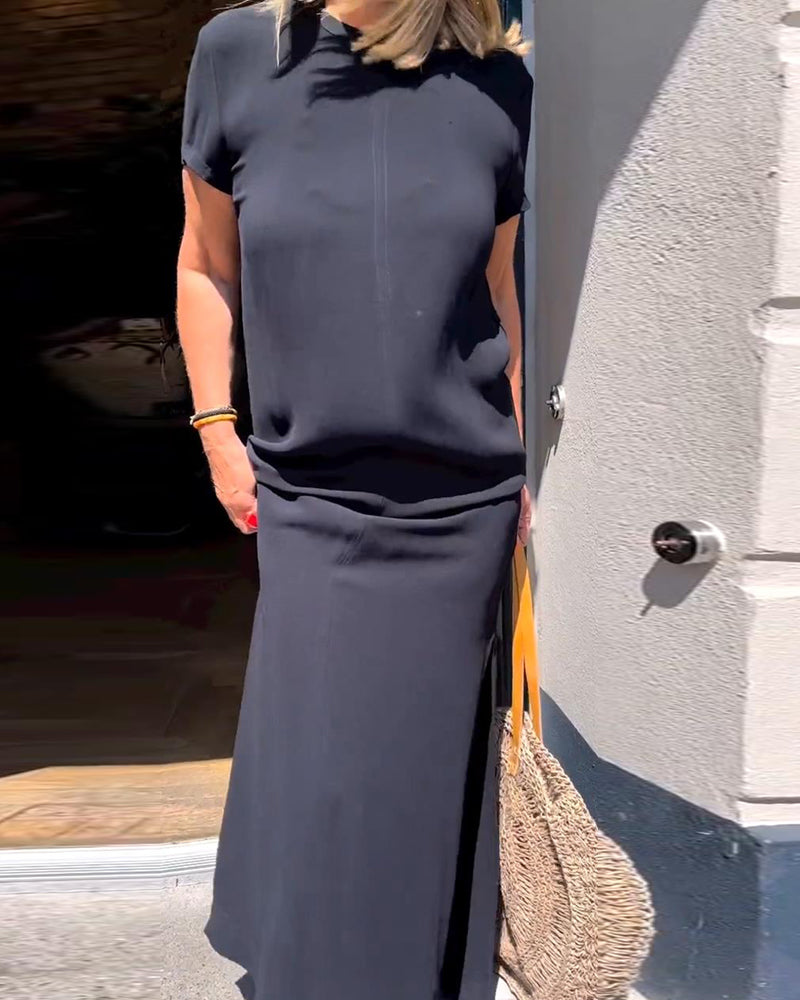 Solid color short sleeve elegant dress