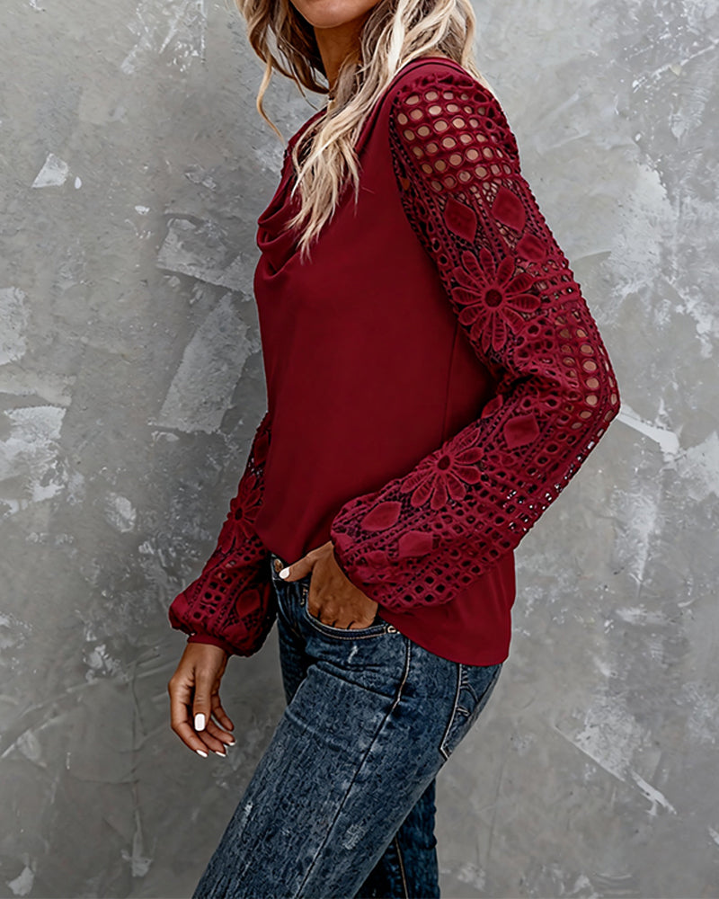 Lace Crochet Ruffled Collar Blouse