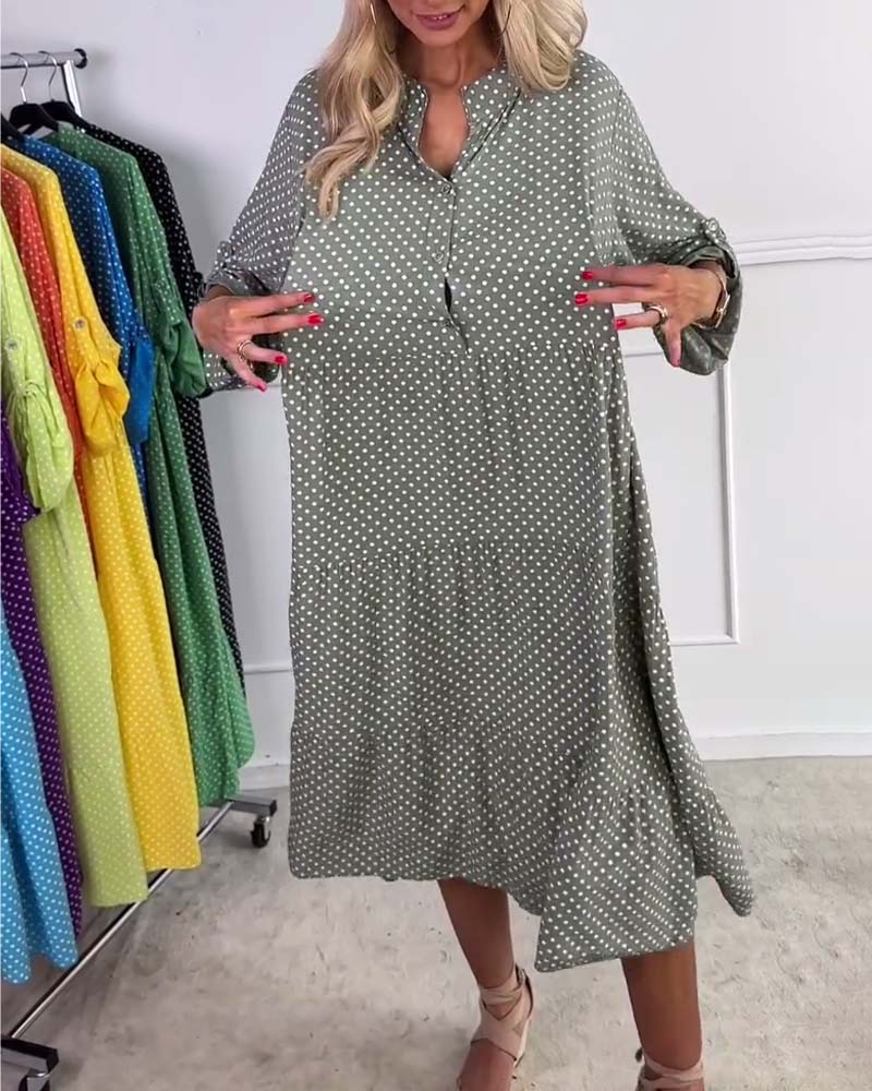 Half Sleeve Polka Dot Shift Dress