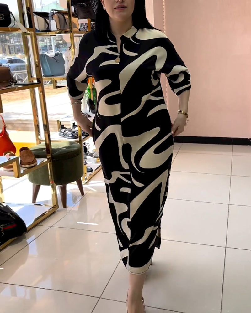 Contrast color casual printed dress