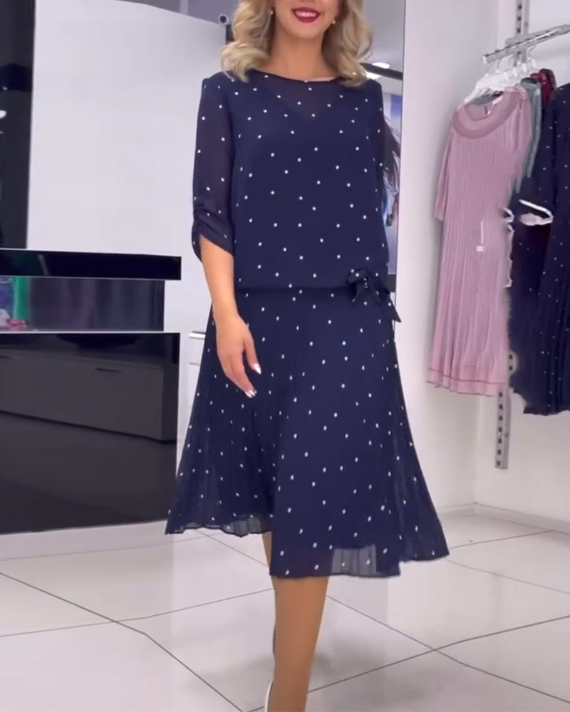 Round collar polka dot casual dress