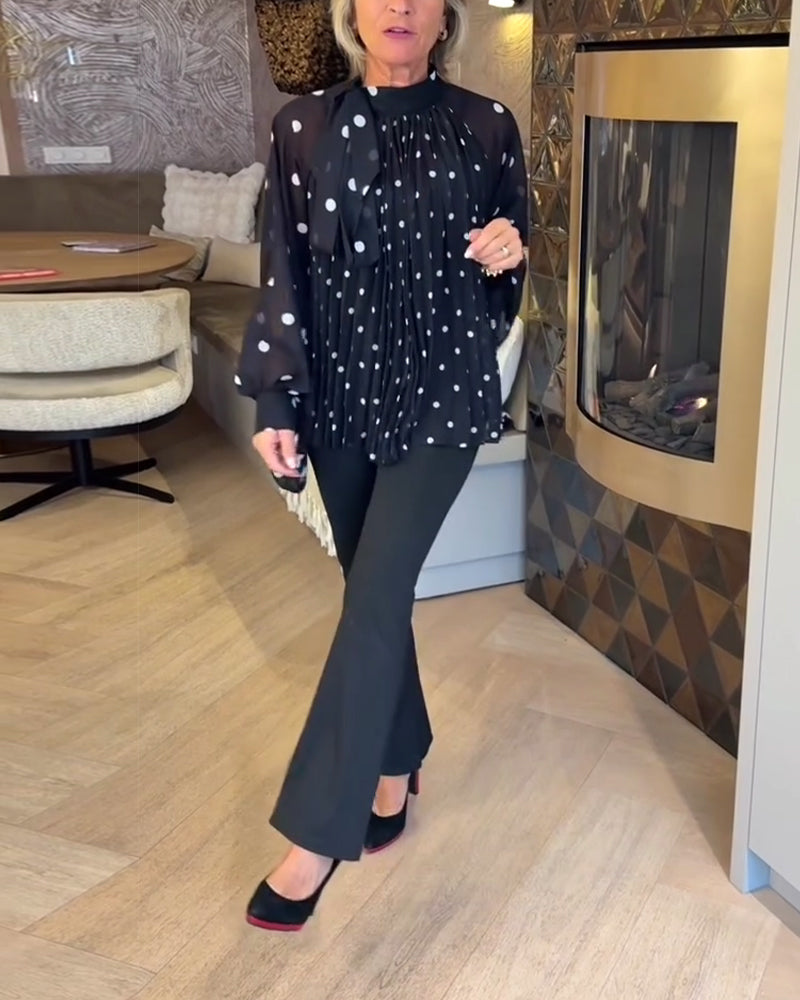 Lantern Sleeve Long-Sleeved Ribbon Blouse