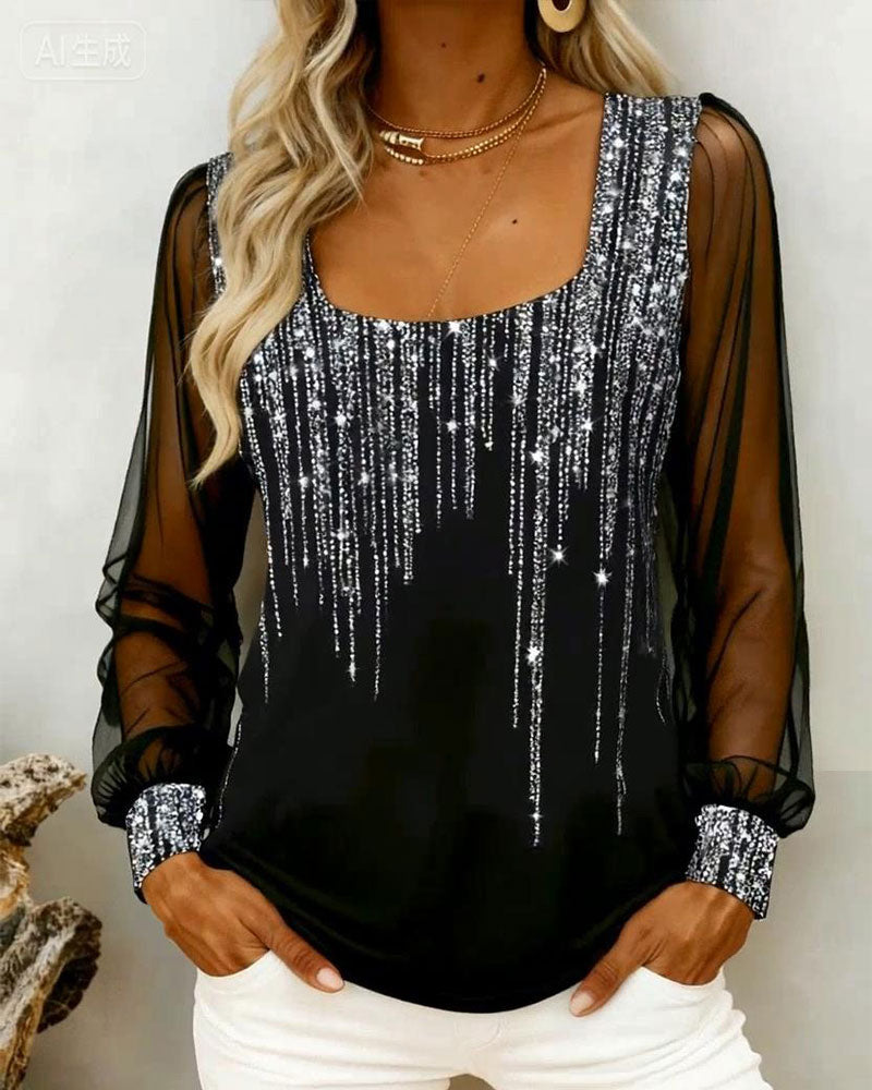 Fashionable Patchwork Long-Sleeved Top