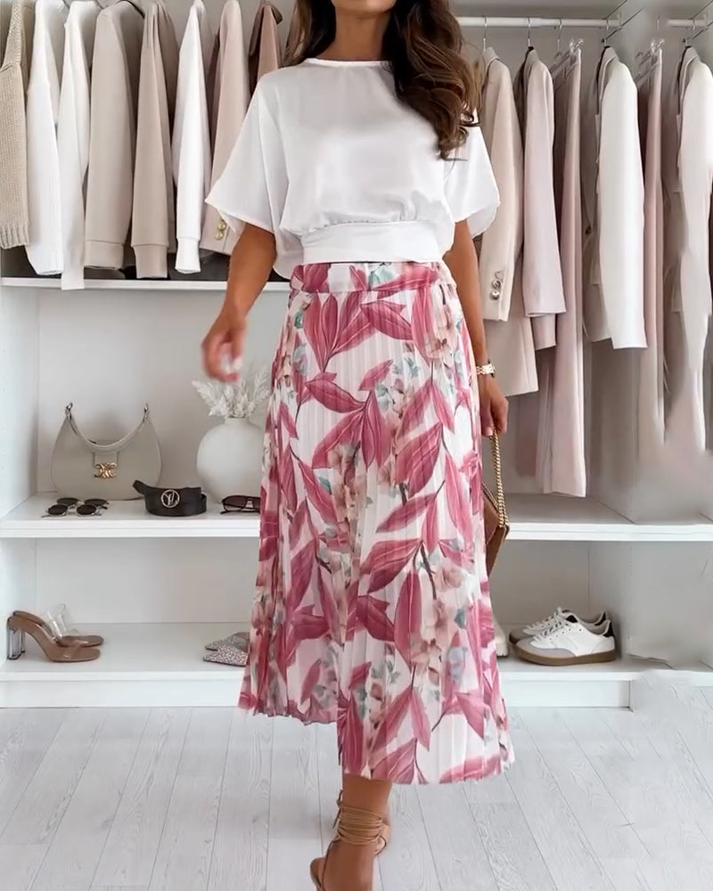 Solid Color Waist Tie Short Sleeve Blouse