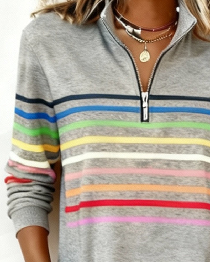 Half-Zip Rainbow Striped Dress
