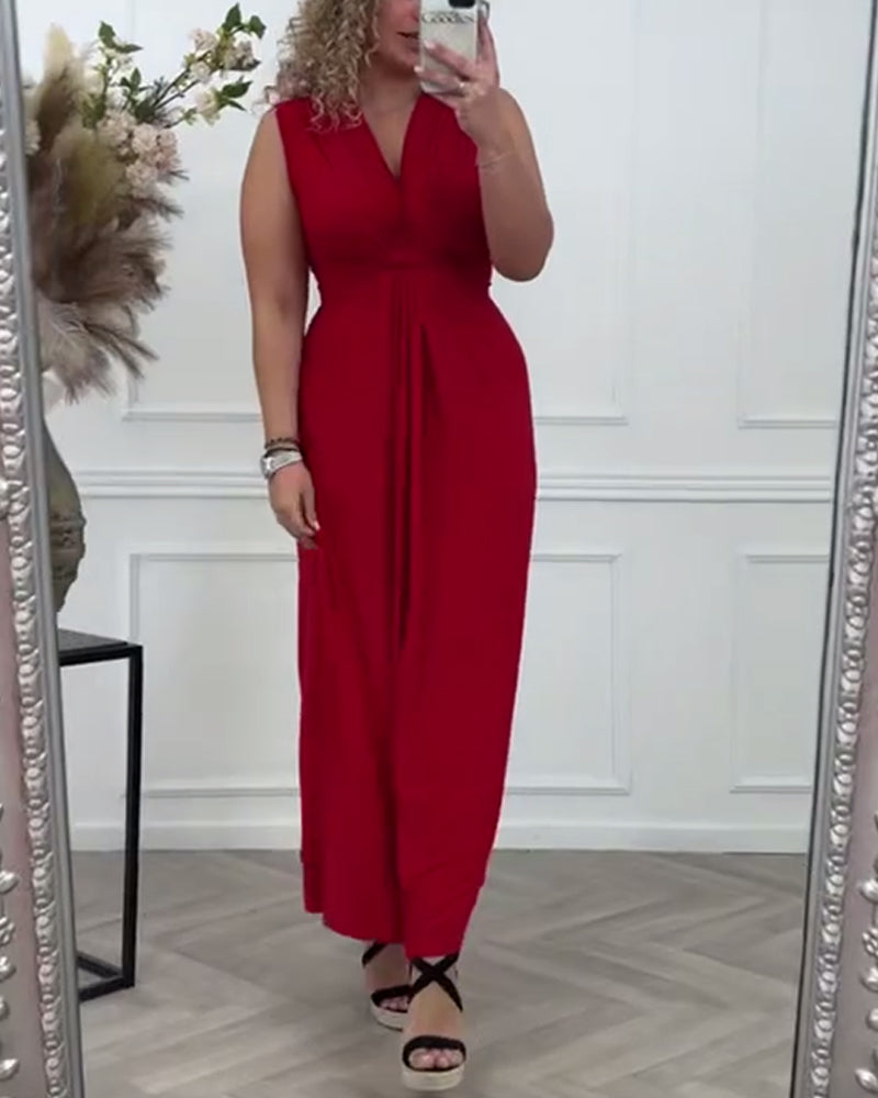 Sleeveless solid color twist elegant dress