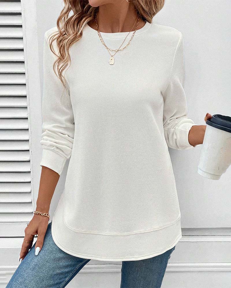 Round Neck Long Sleeve Solid Color Top