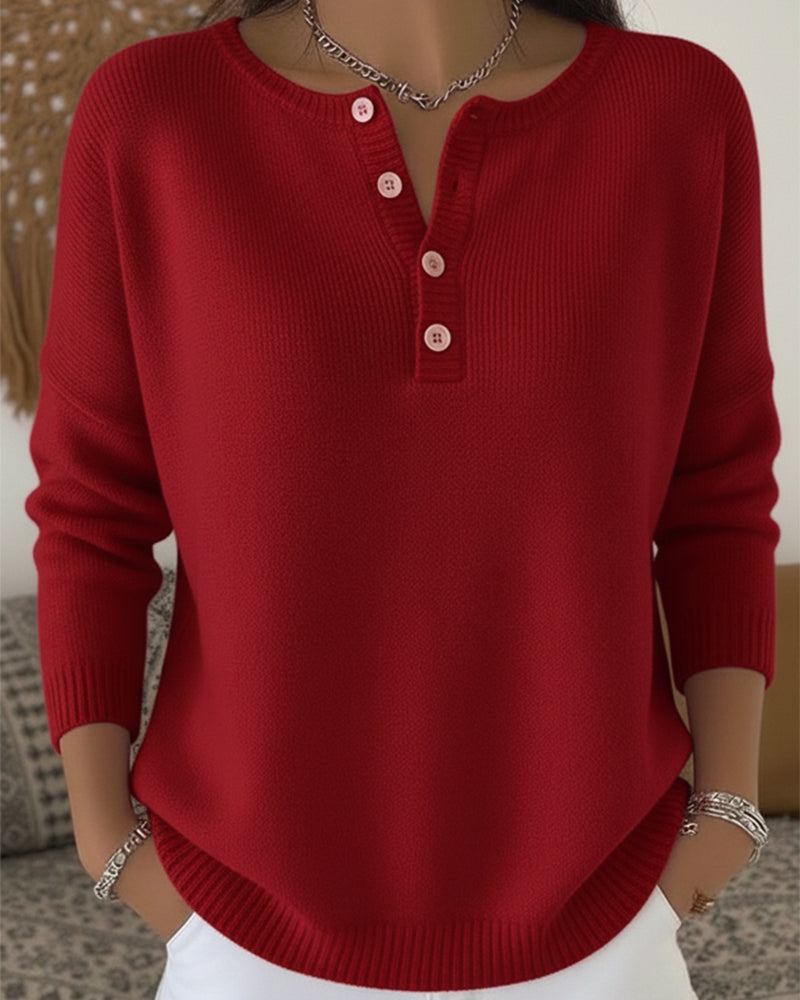 Long-Sleeved Button-Down Solid Color Jumper