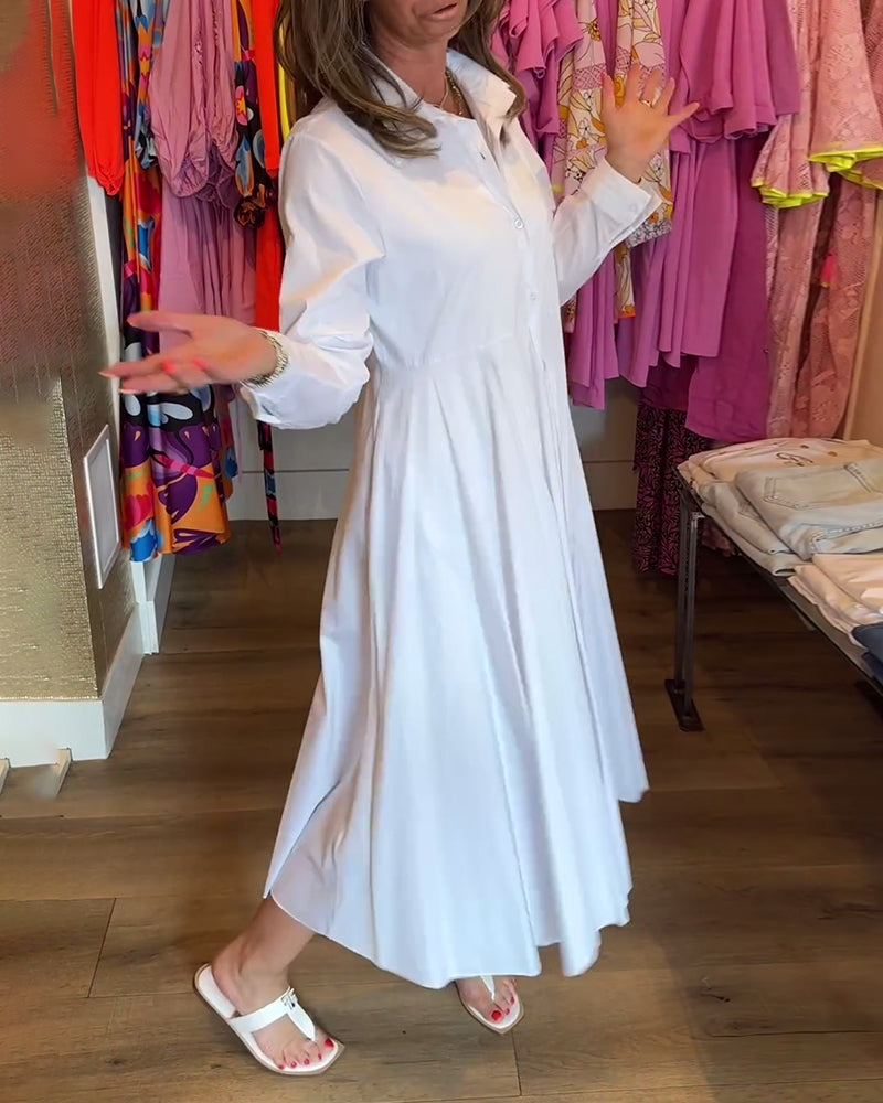 Solid color lapel casual dress