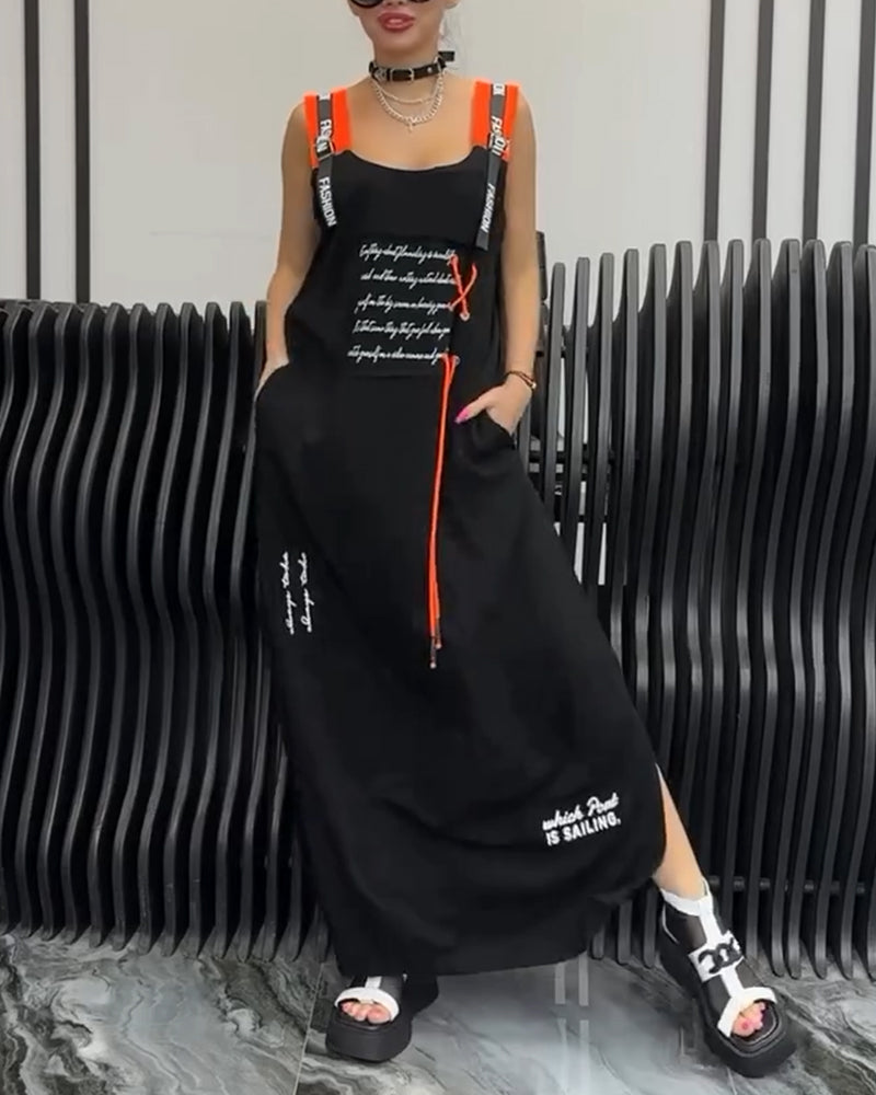 Sleeveless Personalized Letter Print Dress