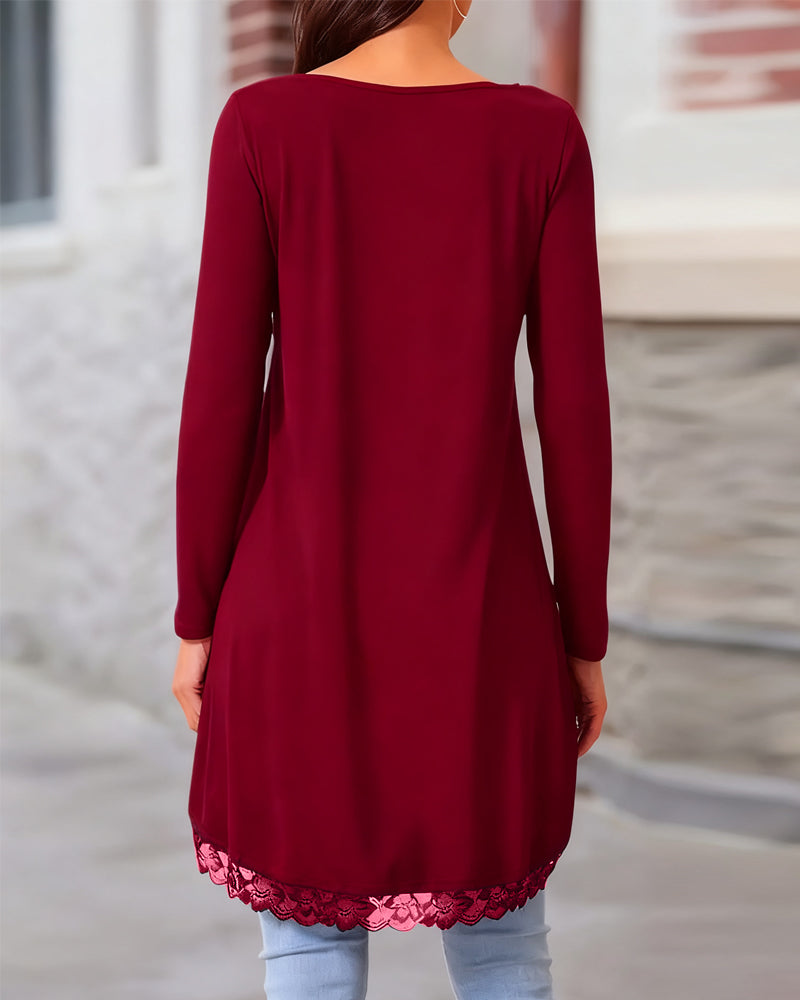 Irregular Long-Sleeved Mesh Patchwork Top