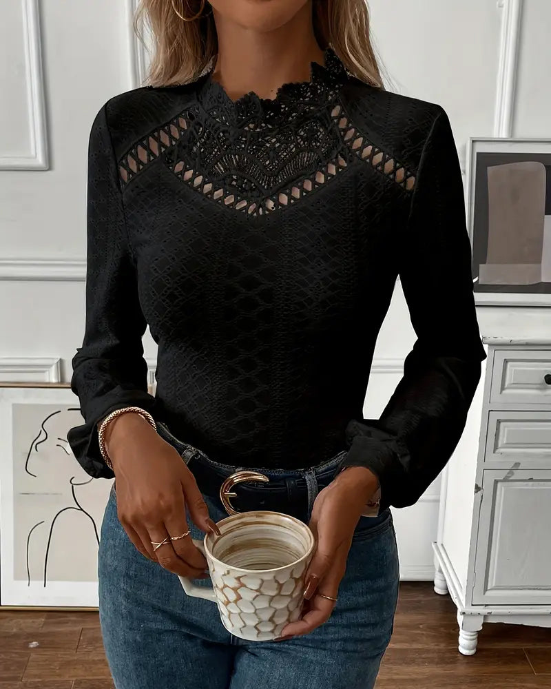 Lace Round Neck Long Sleeve Top
