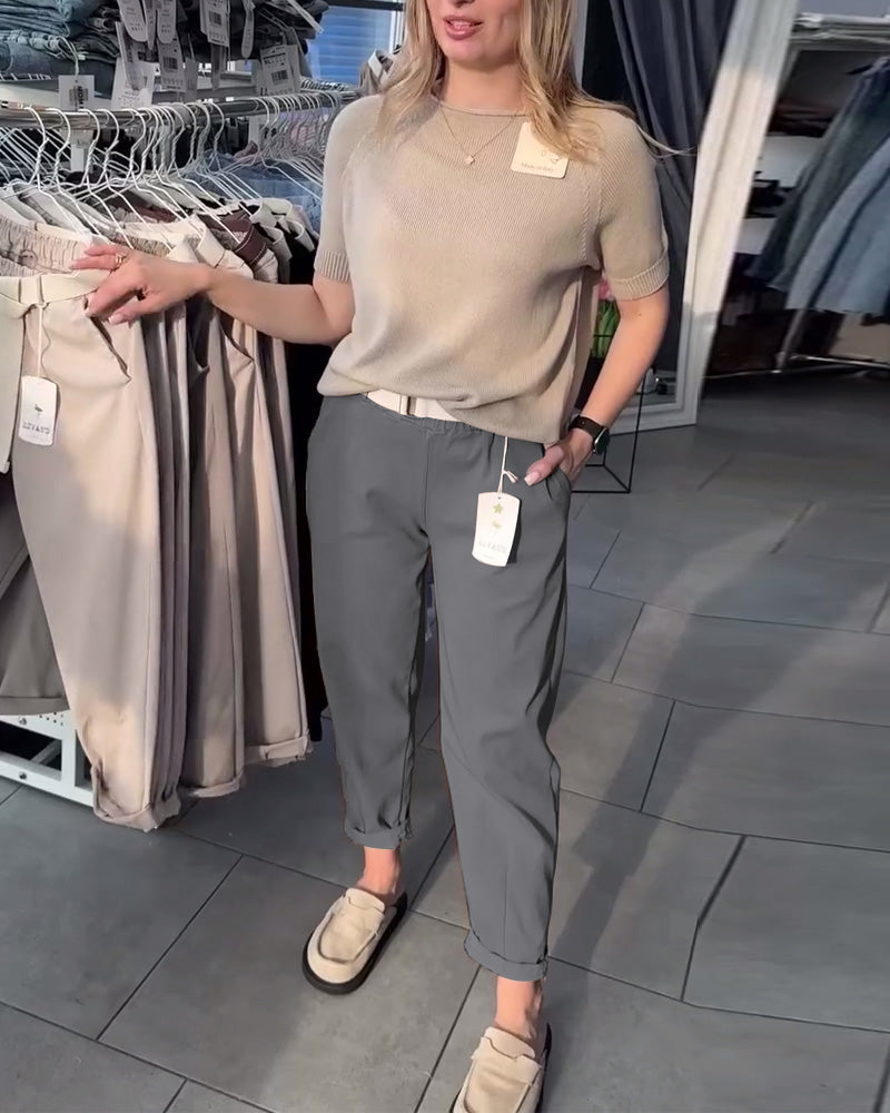 Solid Color Casual Straight Pants