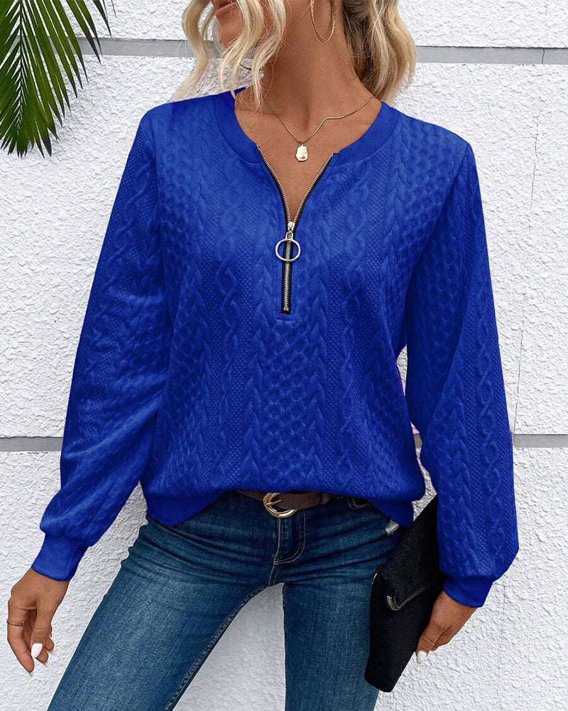 Casual solid color long sleeve zipper sweatshirt