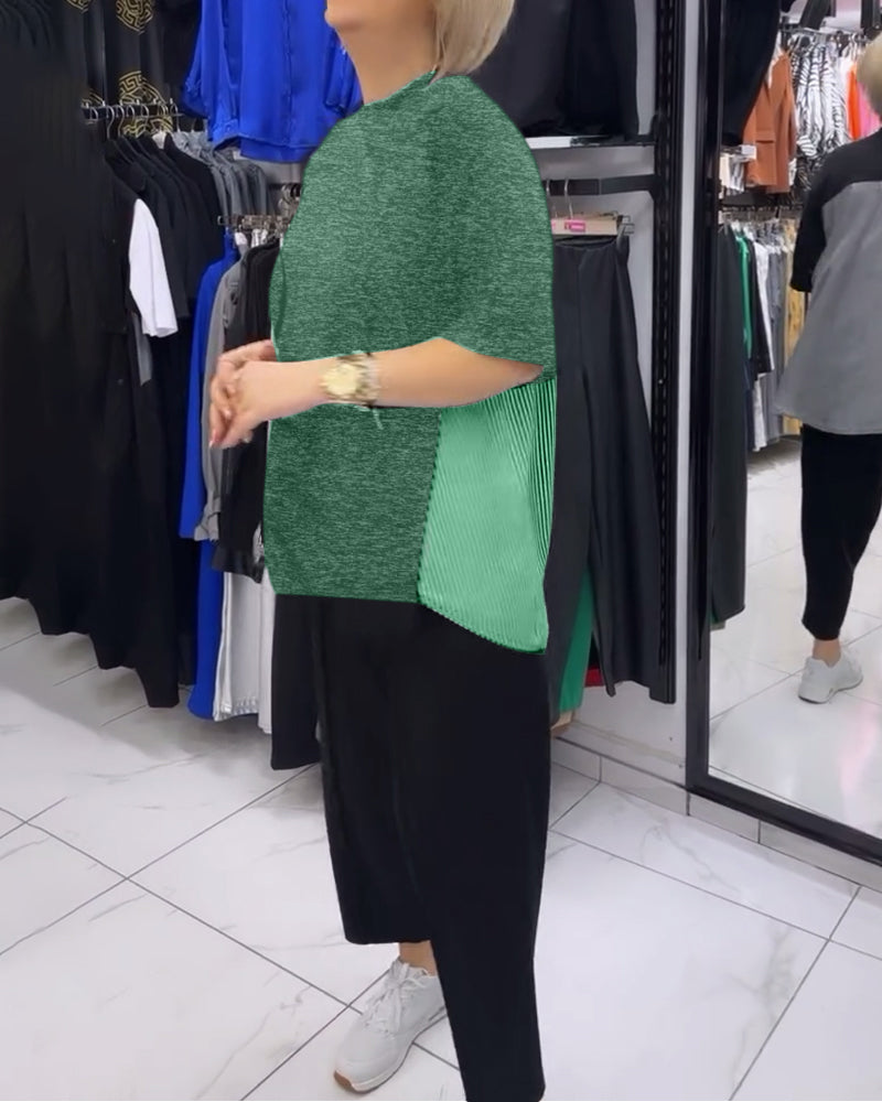 Pinstripe patchwork casual blouse