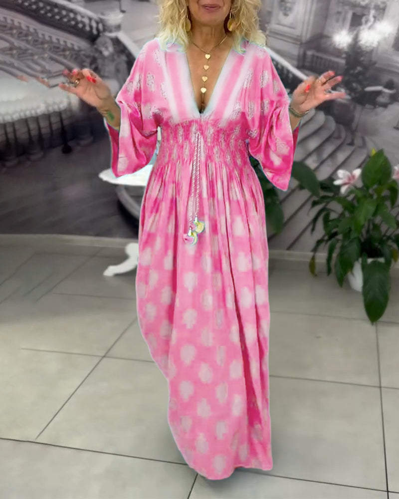 Loose Holiday Print Waist Maxi Dress