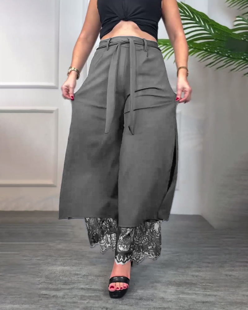 Lace-Trimmed Slit Trousers