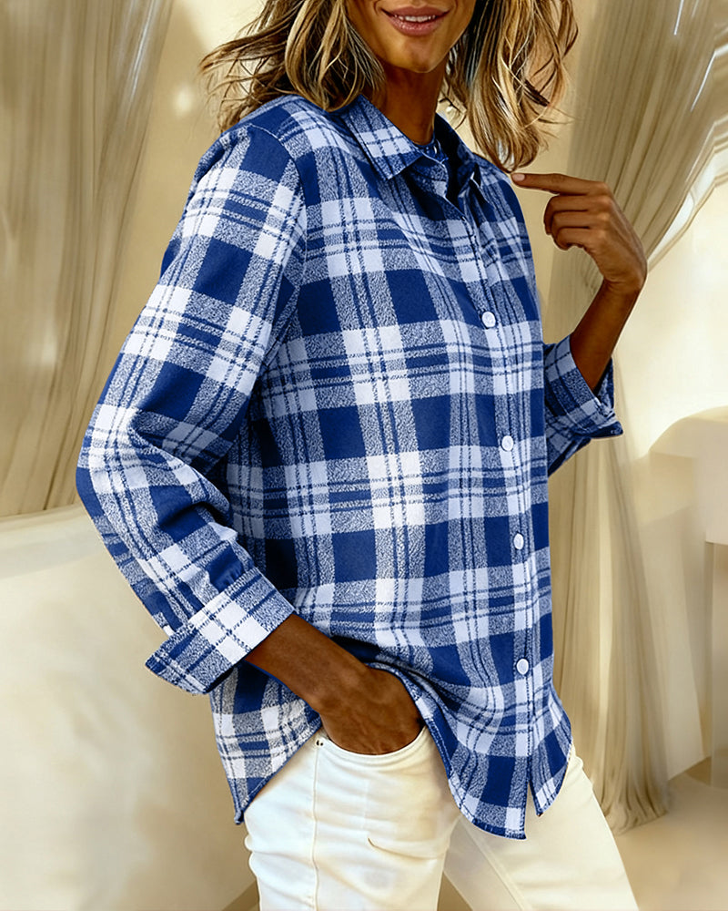 Plaid Fashionable Long-Sleeved Blouses
