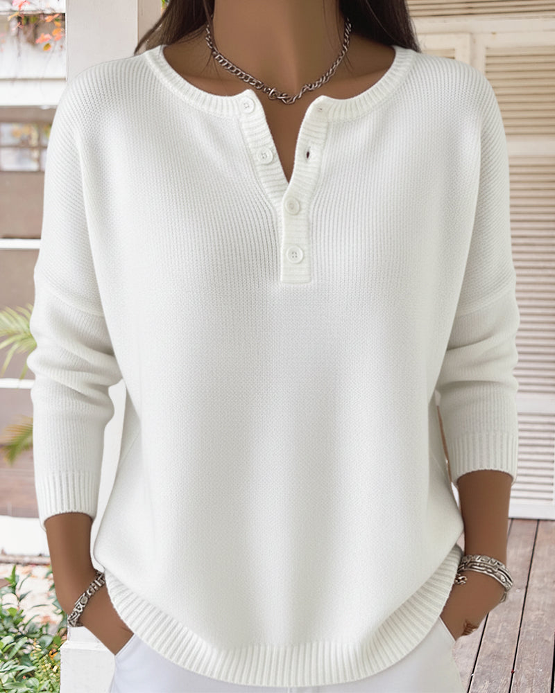 Long-Sleeved Button-Down Solid Color Jumper