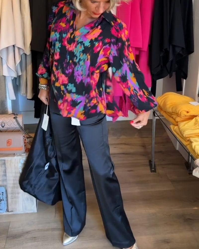 Printed elegant long-sleeved blouse