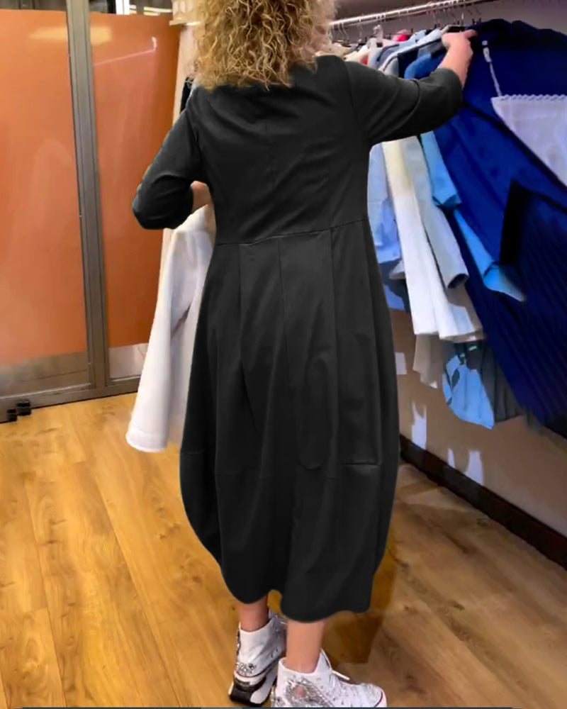 Round Neck 2/3 Sleeve Dress