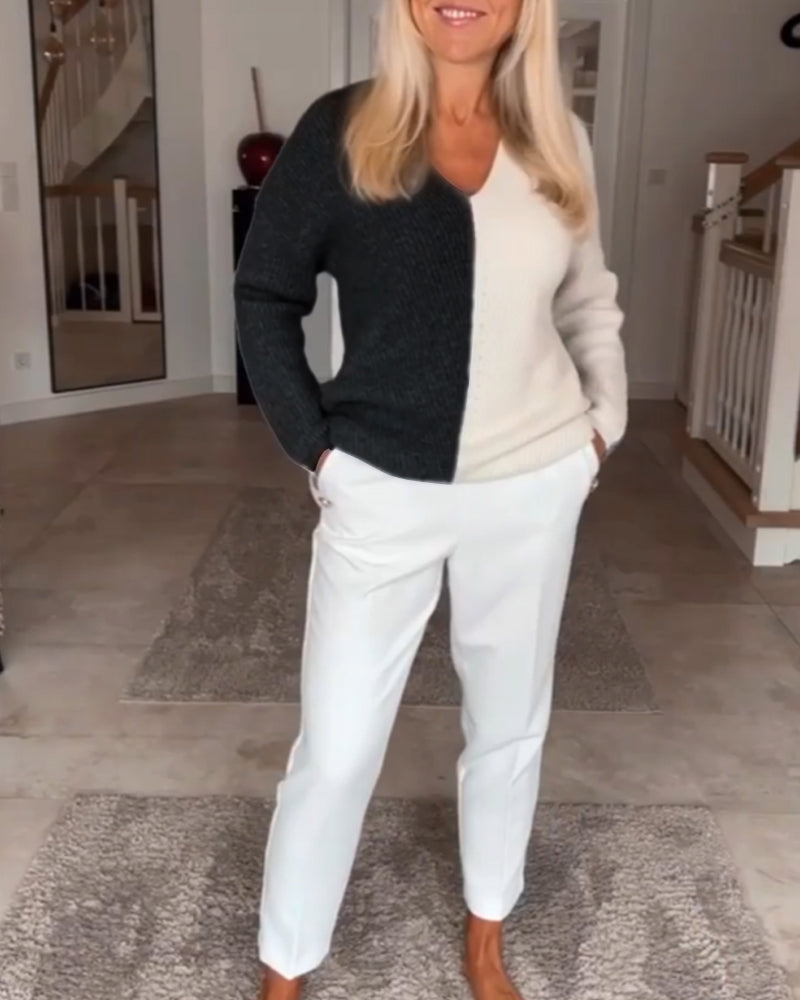 V-neck color block sweater