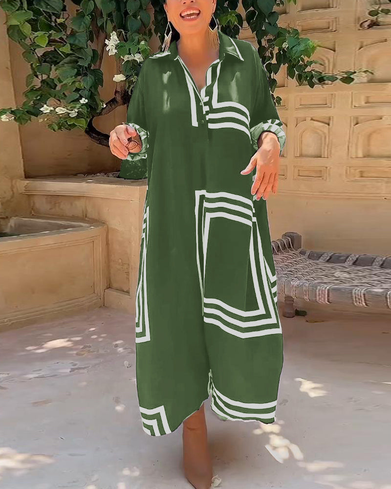 Lapel rectangular printed casual dress