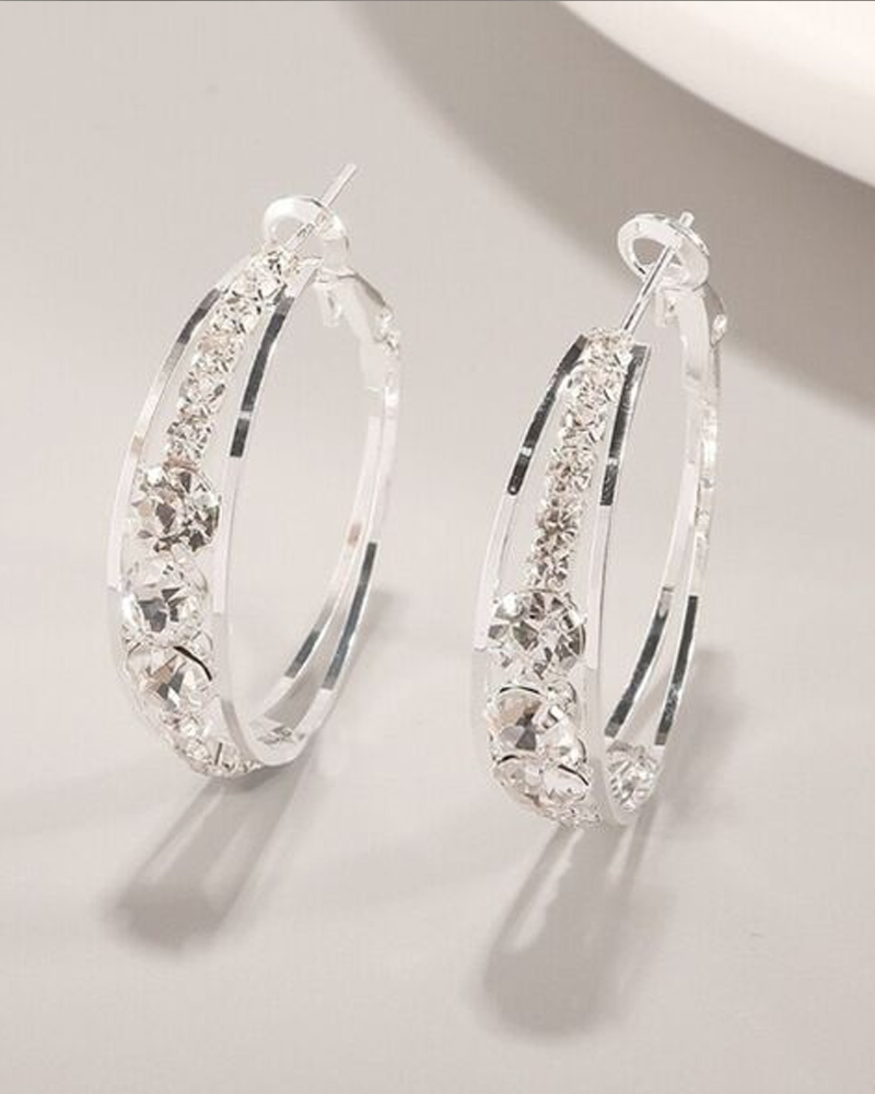 Rhinestone-encrusted large hoop earrings
