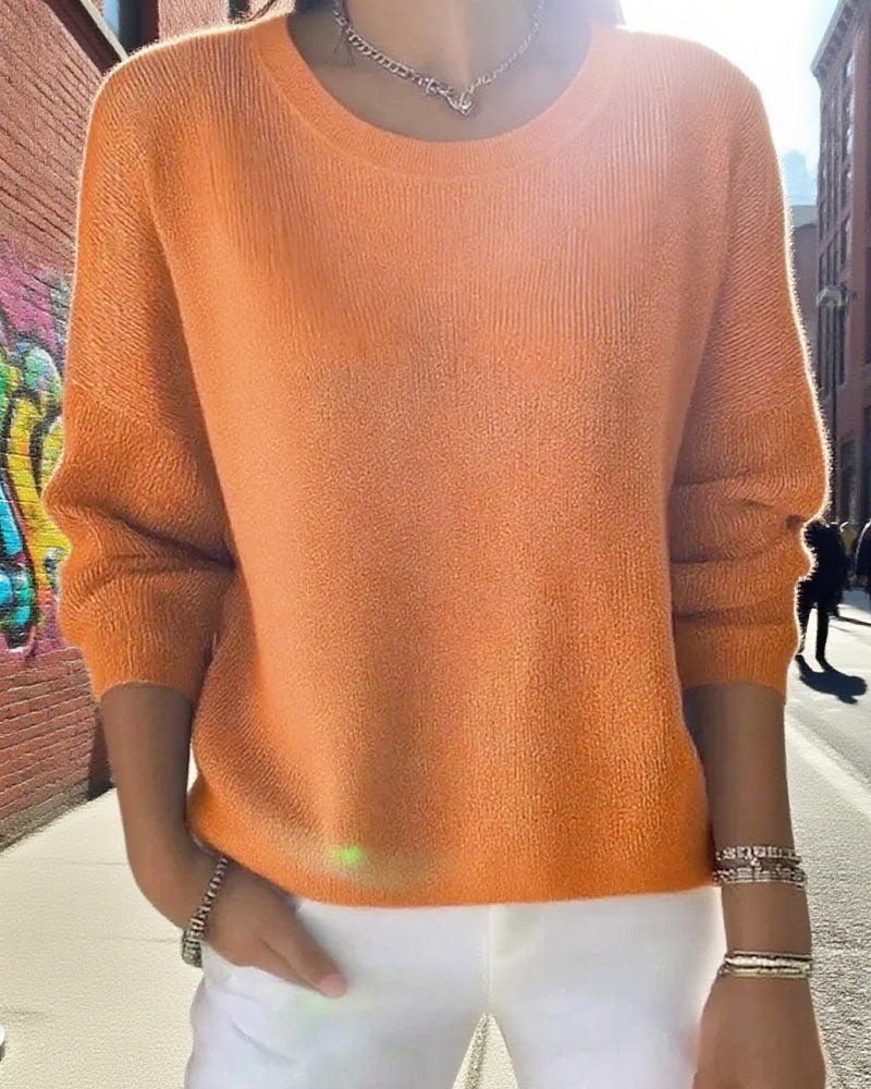 Solid Round Neck Drop Shoulder Jumper