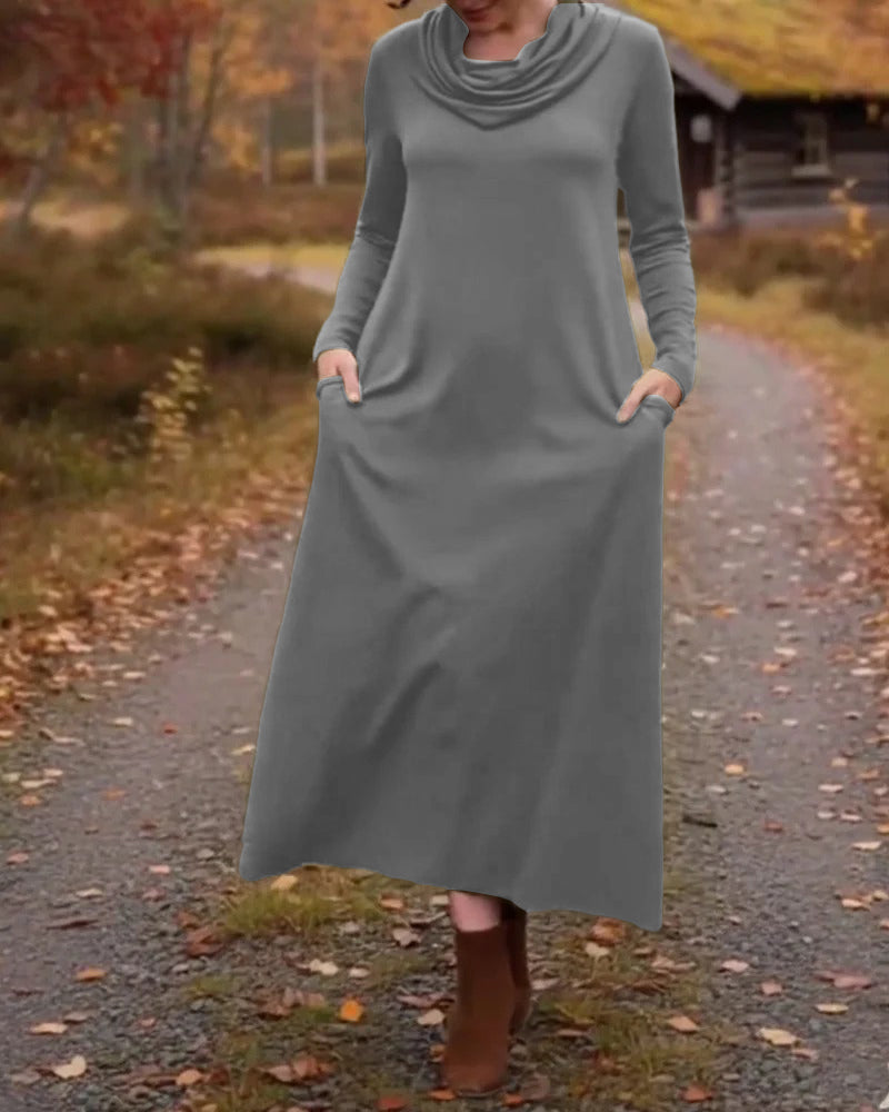 Casual Simple Solid Color Pocket Dress