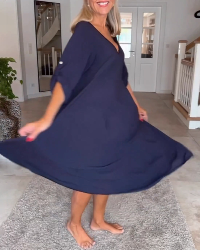 Solid color V-neck dress