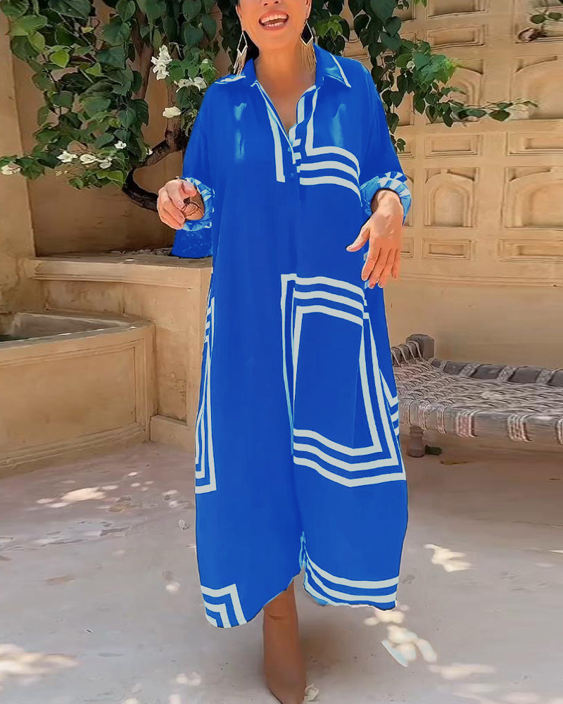Lapel rectangular printed casual dress