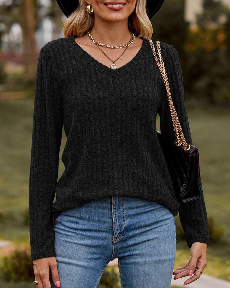 Solid Color V-neck Top