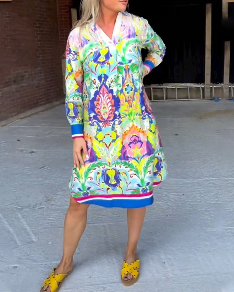 Printed Loose V-Neck Dress
