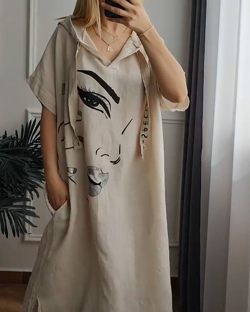 Hooded Printed Loose Dress