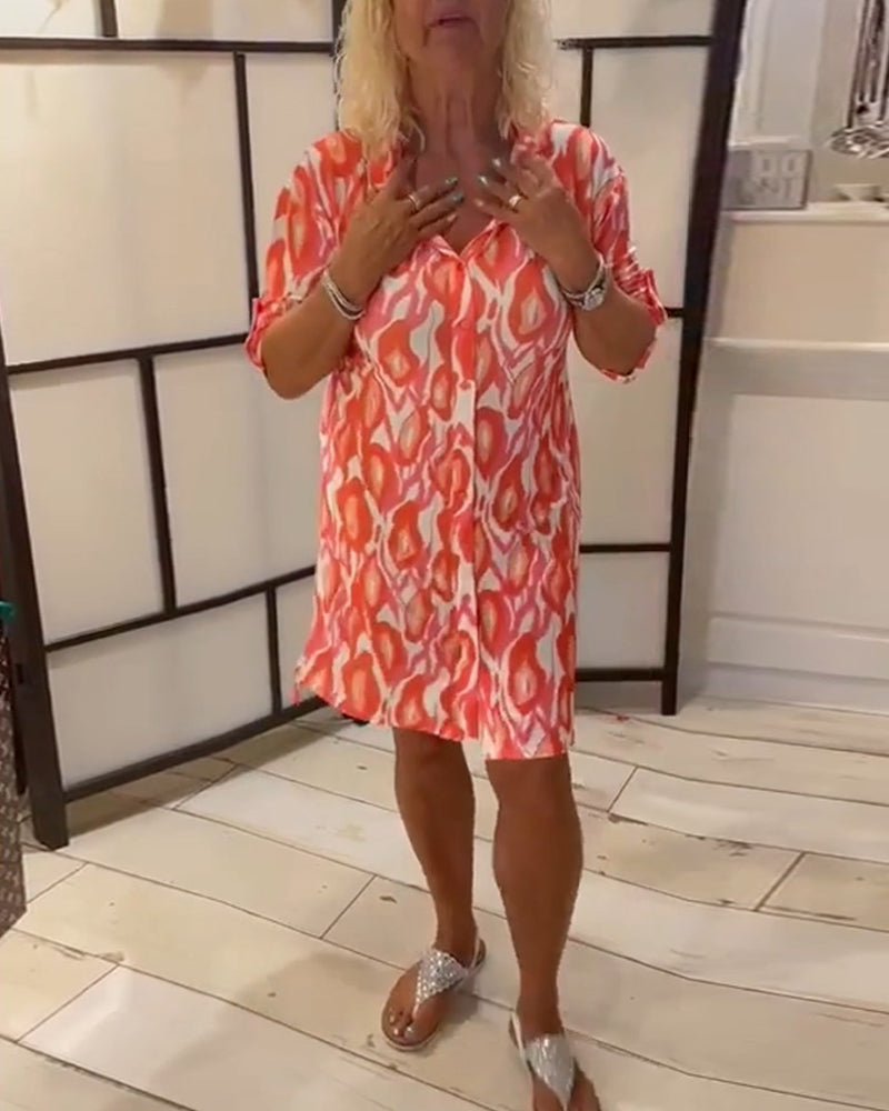 Center Sleeve Lapel Button Down Dress