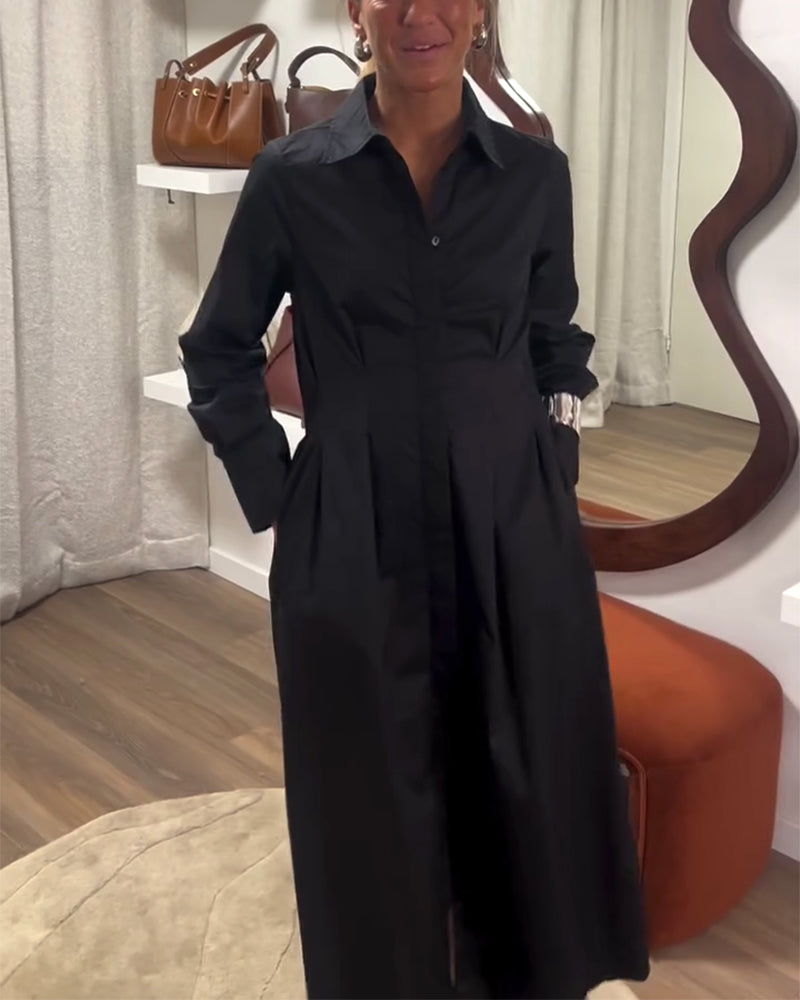 Pleated Collar Slimming Shirt Dress
