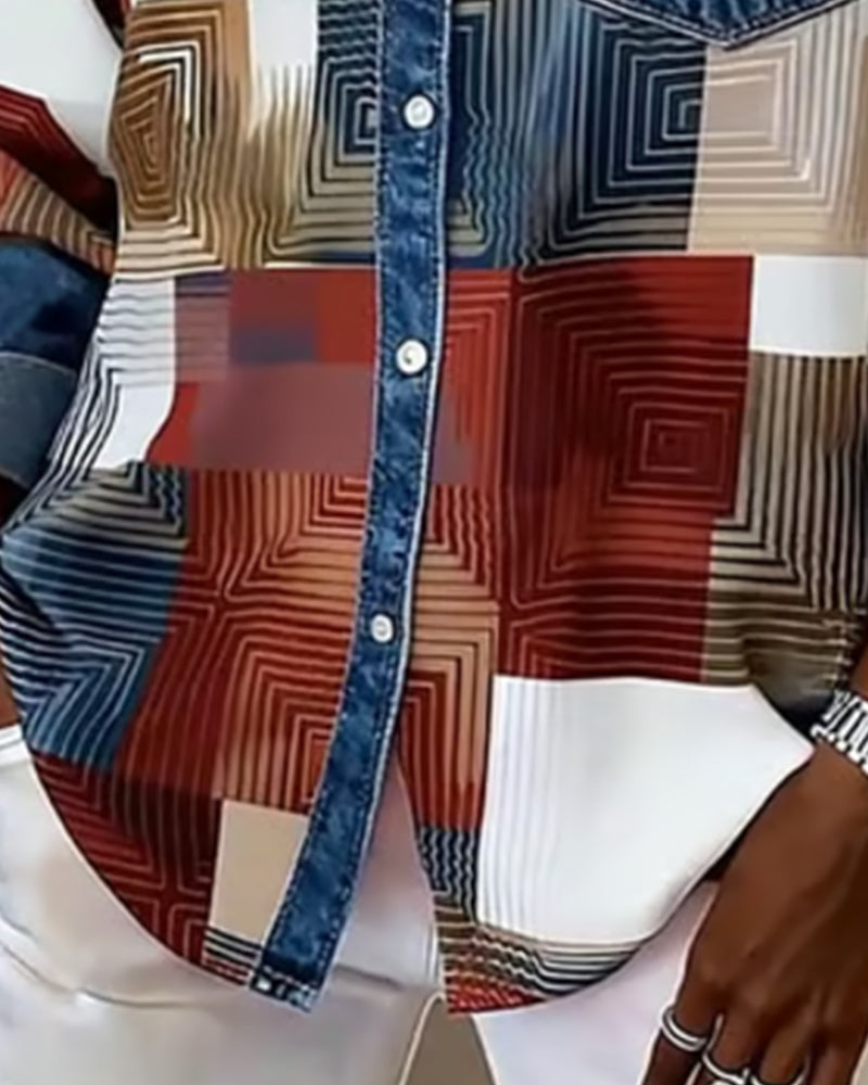 Color Block Fashionable Lapel Shirt