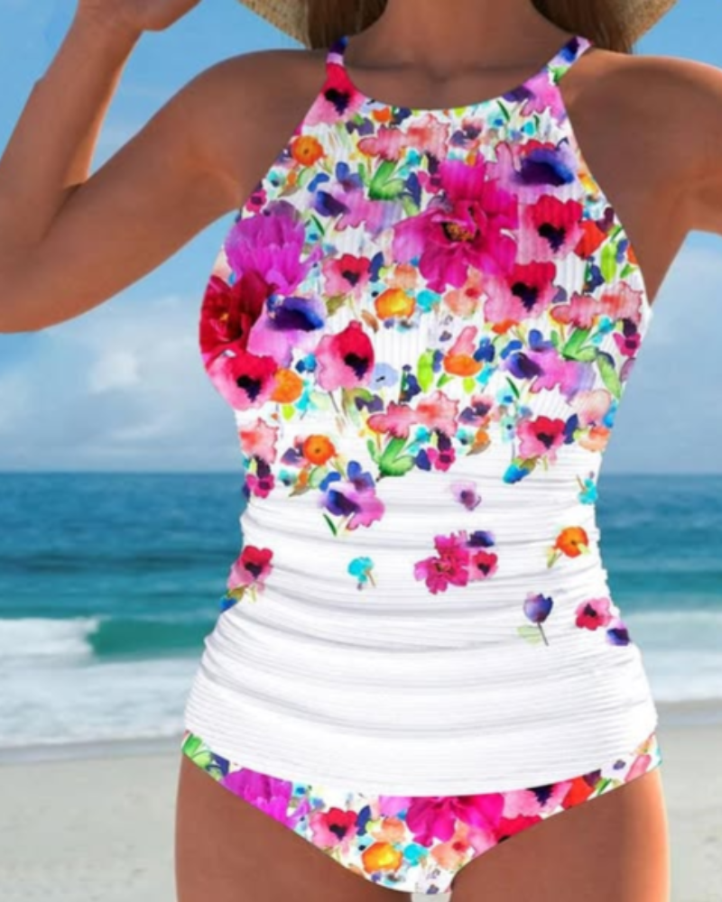 Romantic Halter Neck Floral Swimsuit